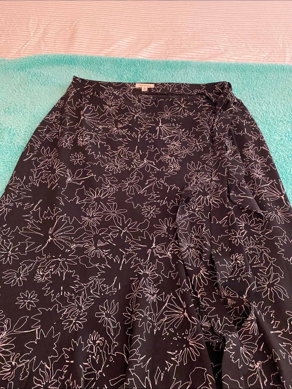 Max Studio Black Wrap Skirt with Light Pink Floral Outline